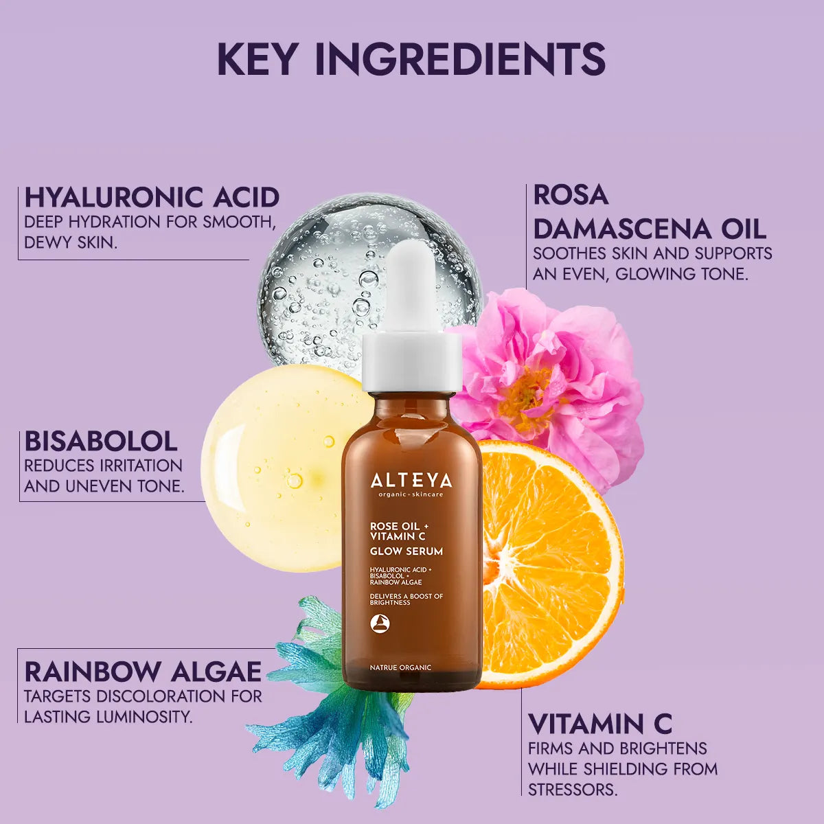 Hydrating Glow Serum with Rose Oil & Vitamin C Key Ingredients