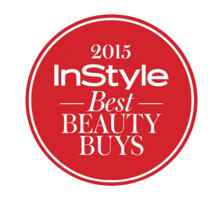 The 2015 instyle best beauty buys logo featuring the enchanting rosa damascena from Bulgarian rose fields.