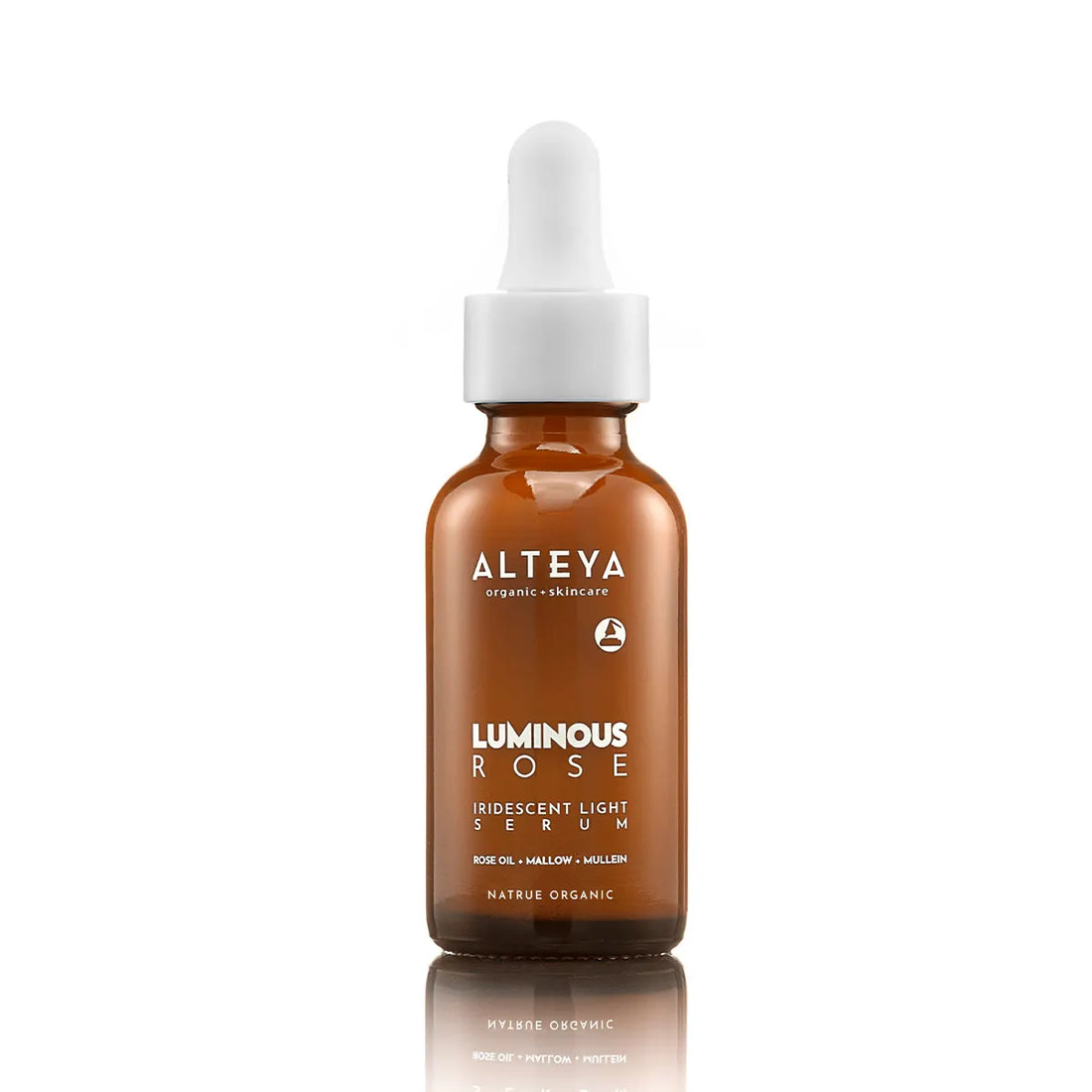 A moisturizing bottle of Iridescent Light Serum Luminous Rose on a white background.