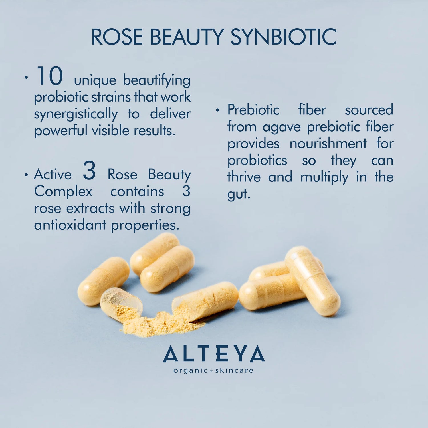 Rose Beauty Prebiotic and Probiotic - Synbiotic Skin &amp; Metabolism Vegan Organic Supplement is a health supplement that promotes skin appearance and gut health. It harnesses the power of organic ingredients to enhance natural beauty from within.